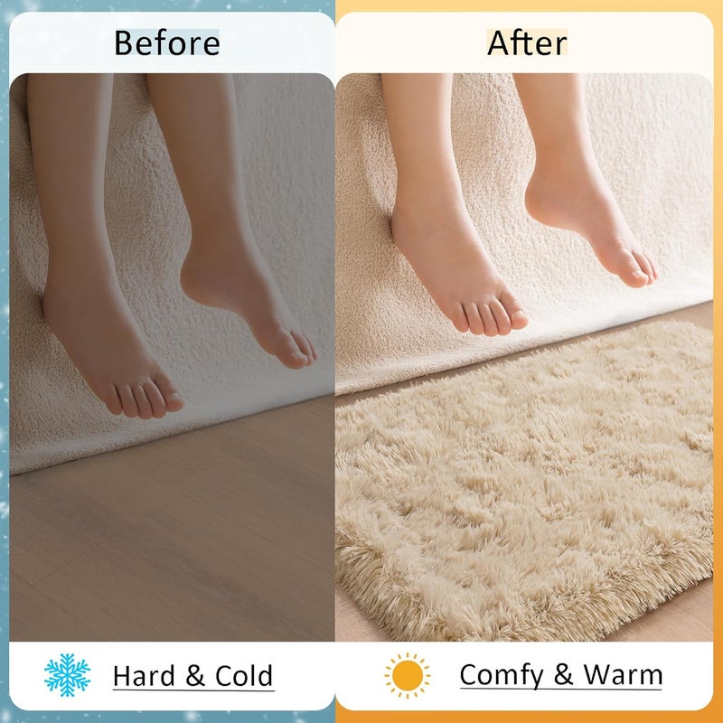 HOMORE Small Rugs for Bedroom 2x3 Feet Beige Rug for Bedroom Bedside Soft Fluffy Area Rugs for Desk Indoor Entrance Door Mat, Small Runner Rugs and Carpets for Dorm Nursery, Light Tan - Image 5