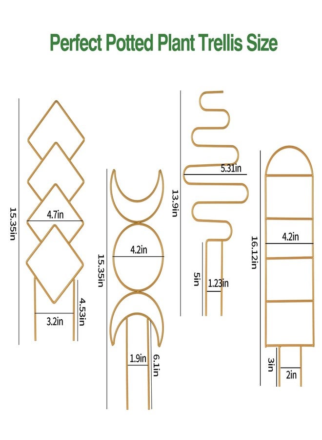 Wellsign Indoor Plant Trellis for Potted Plants, 16inch Gold Small Trellis for Climbing Plants Outdoor Garden Metal Trellis with Different Patterns for Vine Ivy Flower Plant Support 4 Pack - Image 5