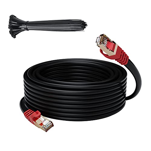 Adoreen Cat 6E Cat 7 Outdoor Ethernet Cable 30 FT,Adoreen 10Gbps Heavy-Duty Shielded Internet Cable From 25-300FT,POE,SFTP,Waterproof Direct Burial&Indoor,Cat6A Cat7 Copper Network Cable RJ45 Patch Cord+Ties - Image 1