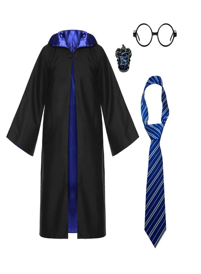 KuJee International Magician Robe Child Costume Black & Blue with Badge,Tie & Frame (S) - Image 1