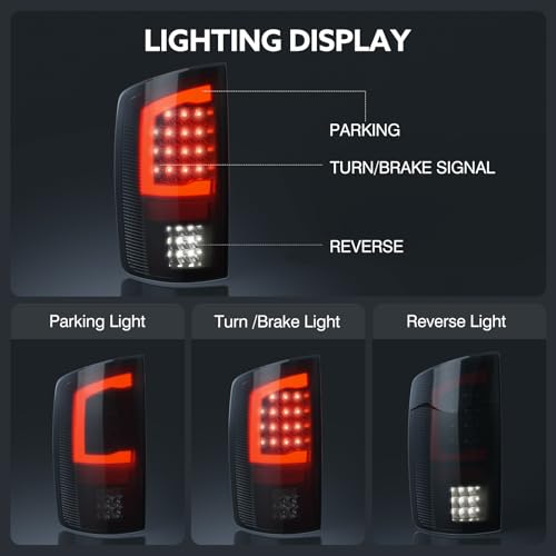 WonVon LED Taillights Assembly Compatible for 2002-2006 Dodge Ram 1500 2003-2006 Dodge Ram 2500 3500, Smoked Lens Rear Brake Light Replace CH2800147, CH2801147, black - Image 2
