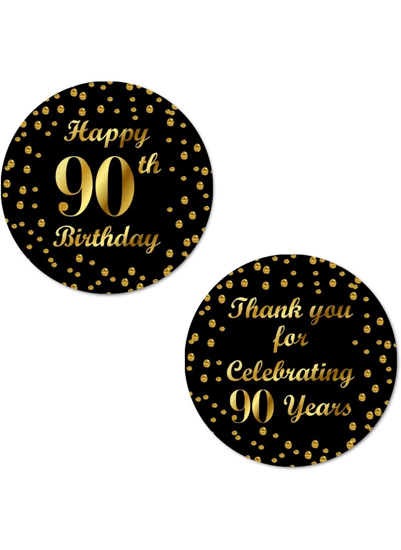RokAPary 90th Birthday Round 2 Inch Big Glossy Stickers Thank You for Celebrating 90 Years Black and Gold Labels Great for Party Favors Decorations Tags Gift Bags and Supplies Made in USA  - Image 1