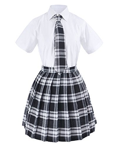 Elibelle Japanese tartan pleated school uniform cosplay costumes with socks eyeglass frame set (Black)(M = Asia L)(SSF10) - Image 2