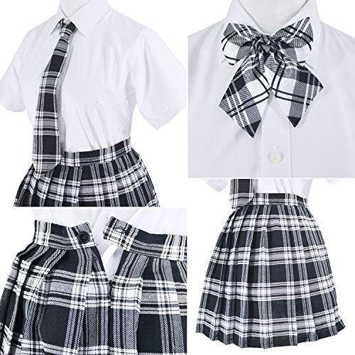 Elibelle Japanese tartan pleated school uniform cosplay costumes with socks eyeglass frame set (Black)(M = Asia L)(SSF10) - Image 4