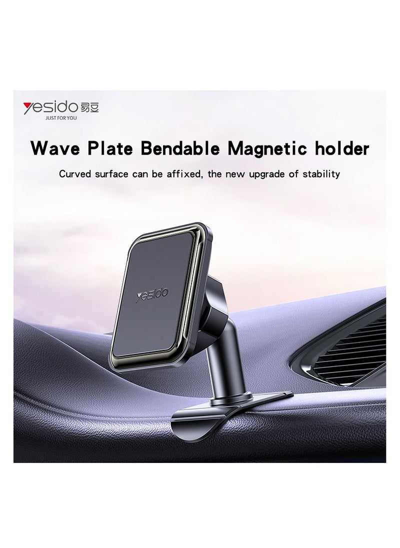 Yesido Car Magnetic Phone Holder with 360 Rotation and 6PCs N42 Magnets Folding Bent Base Wave Bendable Yesido C204 - Black  - Image 2