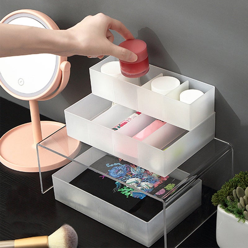 4 Section Drawer Organizer Tray with Removable Partition Stackable Translucent Plastic Divided Organizer Bins for Office Desktop Large - Image 5