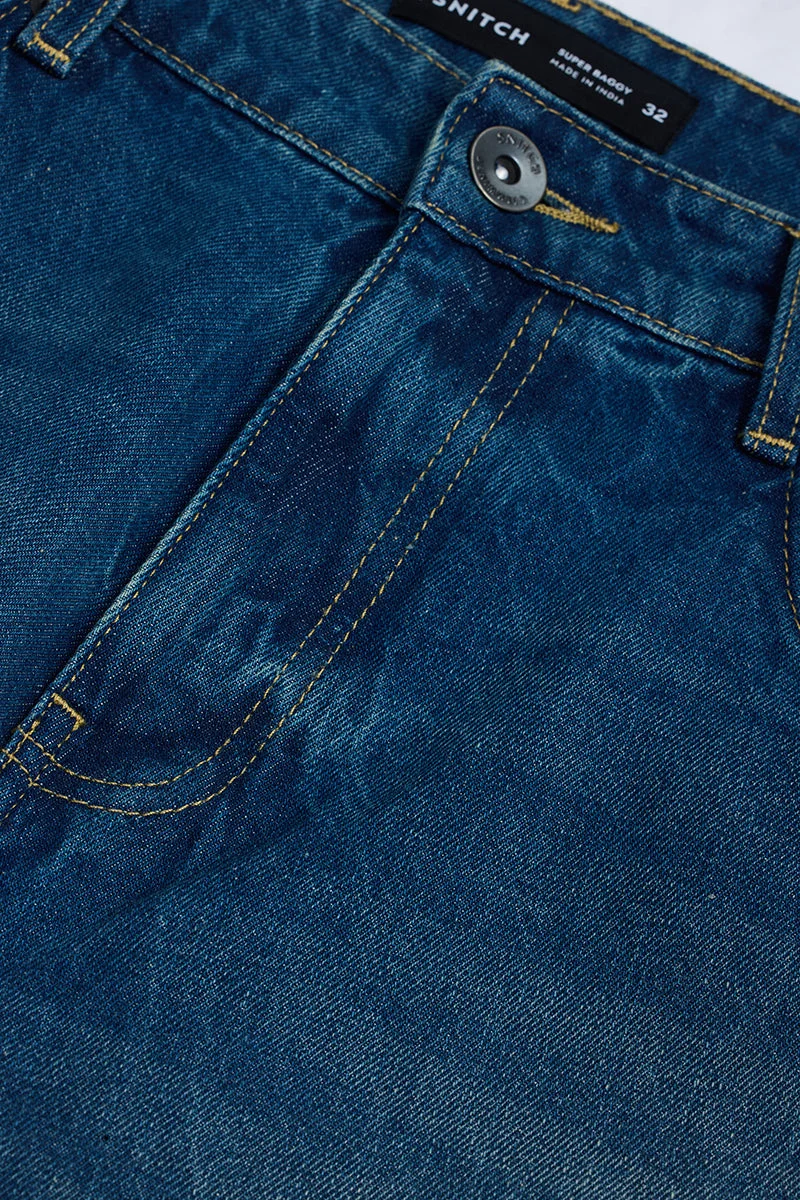 SNITCH Blue Blue Solid Wide Leg Streetwear Jeans for Men | Best Price UAE
