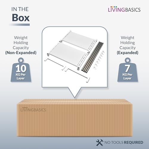 LIVINGBASICS 2 Layer Stainless Steel Multipurpose Expandable/Adjustable Shelf Stand for Wardrobe Organizer for Clothes/Kitchen Storage/Over The Microwave/OTG/Shoes Rack/Office (Snow White) - Image 5