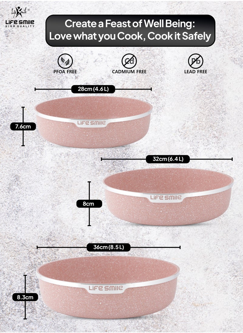 Life Smile 3PCS Granite Coating Non-Stick Round Cake and Cooking Pan Set SIZE: 28CM, 32CM, 36CM Bakewre Pans  - Image 2