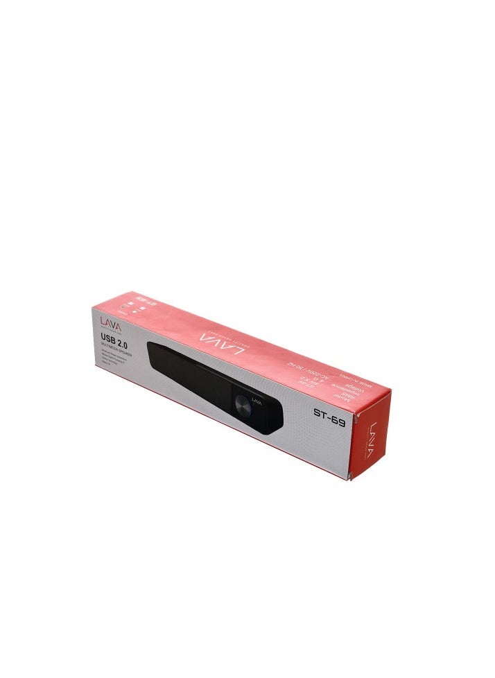 لافا - ST-69 مكبر صوت ساوند بار - (6 وات) 3 وات * 2.0 قناة - مقبس 3.5 ملم + مزود بمنفذ USB لأجهزة الكمبيوتر المحمولة وسطح المكتب | أسود - Image 1