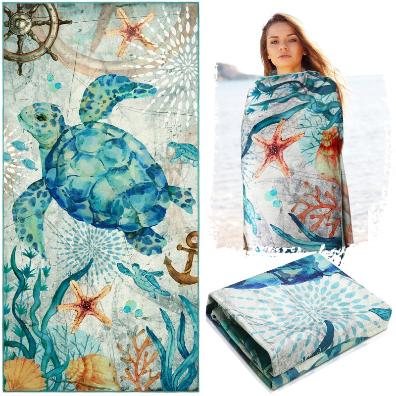 Zhanmai Zhanmai Microfiber Sea Turtle Beach Towel 30 x 60 Inches Bath Towels Pool Quick Drying Beach Blanket Sandproof Blanket for Adults Travel Sports Swim Spa