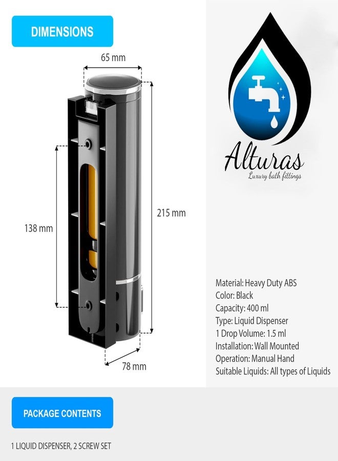 ALTURAS 400ml ABS Plastic Wall Mounted Soap Shampoo Conditioner Hand Wash Gel Dispenser Liquid Soap Sanitizer Dispenser for Bathroom (Black) - Image 3