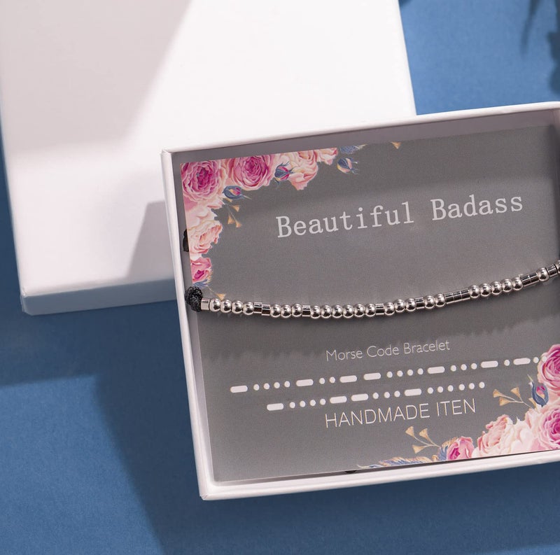 ASELFAD Beautiful Badass Morse Code Bracelets for Women,Inspirational Gifts,Birthday Gifts for Women,Mothers Day Gifts for Her Mom,Daughter,Sister,Best Friend - Image 3