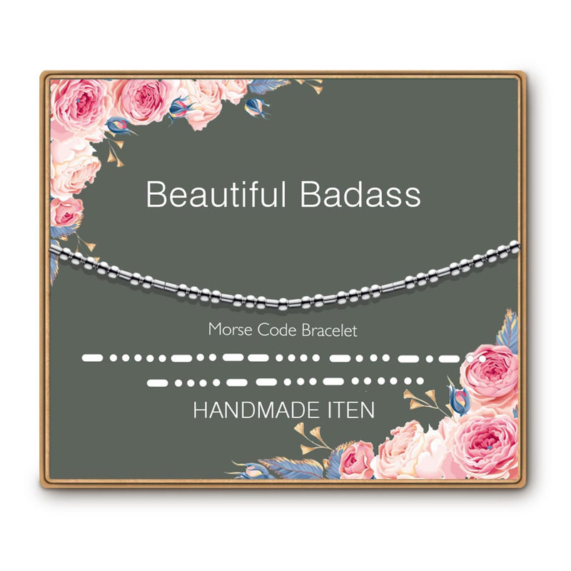 ASELFAD Beautiful Badass Morse Code Bracelets for Women,Inspirational Gifts,Birthday Gifts for Women,Mothers Day Gifts for Her Mom,Daughter,Sister,Best Friend - Image 1