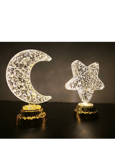Set of Moon and Cresent Mini Acrylic Table Lamps Decoration or Night Lamp for Ramadan or Eid