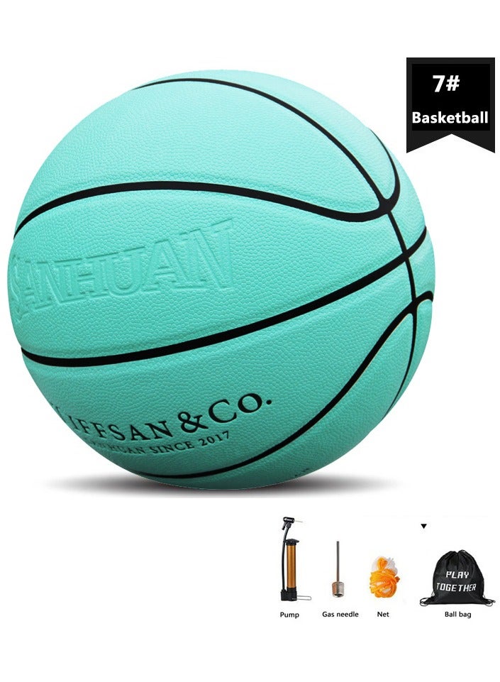SANHUAN Tiffany Blue Basketball - Standard Size 7 | PU Material with Genuine Leather Feel | Indoor and Outdoor Use | Adult Game Ball | Best Gift for Basketball Lovers  - Image 1