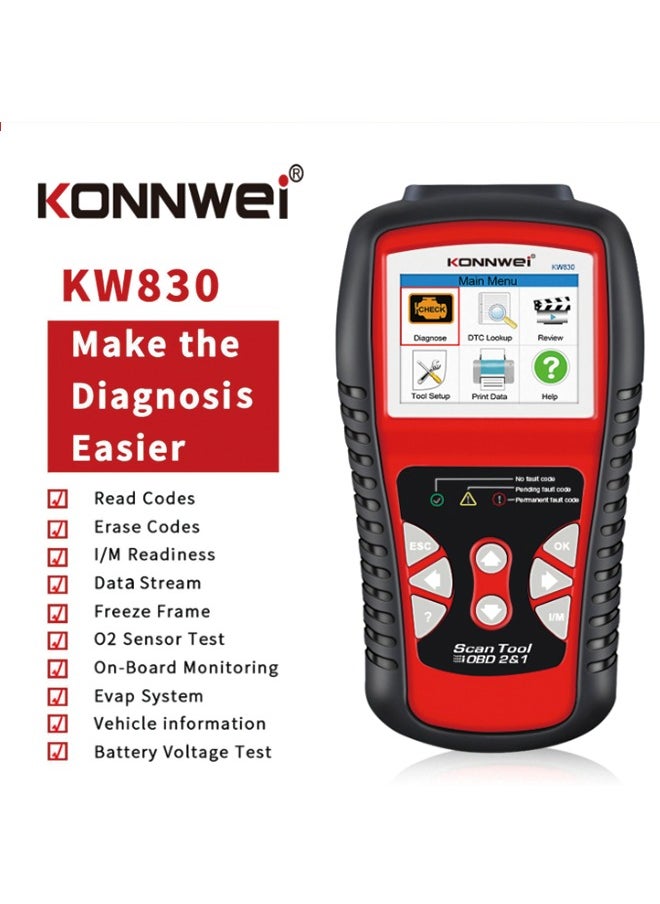 كونوي KONNWEI KW830 obd2 الماسح الضوئي لقارئ رمز خطأ السيارة  - Image 1