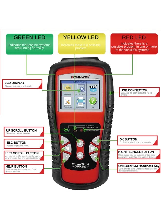 كونوي KONNWEI KW830 obd2 الماسح الضوئي لقارئ رمز خطأ السيارة  - Image 2