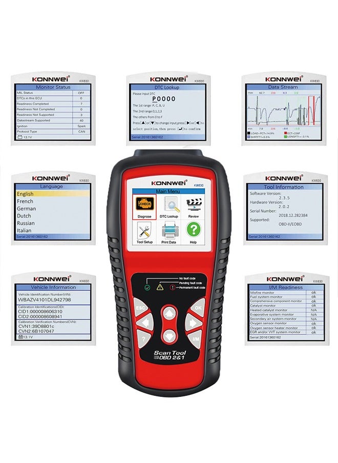 كونوي KONNWEI KW830 obd2 الماسح الضوئي لقارئ رمز خطأ السيارة  - Image 4