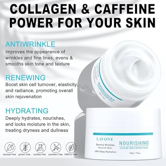 LAVONE Face Moisturizer Moisturizer Face Cream for Women and Men with Caffeine, Hyaluronic Acid, Vitamin E/C | Daily and Night Facial Moisturizer | For Dry, Oily, Sensitive, and Acne-Prone Skin - Image 4