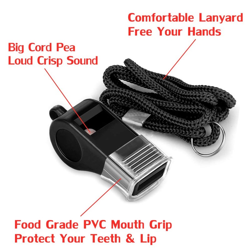 Hipat Whistle, 2 Packs Sports Whistles with Lanyard & Mouth Grip, Loud Crisp Sound, Black Plastic Whistles Ideal for Coaches, Referees, and Officials - Image 3