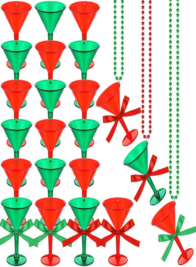 Gemscream 24 Pcs Christmas Shot Glass Necklaces Red and Green Martini Cocktail Margarita Plastic Beaded Necklaces Decorations for Xmas Gift Holiday Party Favor Includes Ribbons - Image 1