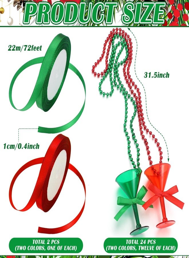 Gemscream 24 Pcs Christmas Shot Glass Necklaces Red and Green Martini Cocktail Margarita Plastic Beaded Necklaces Decorations for Xmas Gift Holiday Party Favor Includes Ribbons - Image 2