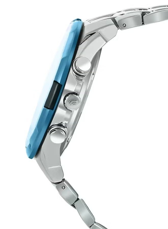 كاسيو ساعة يد كاسيو إيديفيس للرجال ستانلس ستيل كرونوغراف مقاومة للماء 100 متر مع عرض التاريخ وإطار أزرق EFV-540 - فضي/أزرق - Image 4