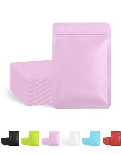 FireKylin 100 Pack Resealable Packaging Bags for Small Business Double-Sided Color Smell Proof Bags for Food Storage Flat Bags (Pink, 2.7" x 3.8") - Image 1