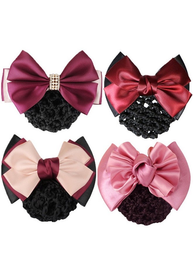 kilofly 4Pc Women'S Twoway Snood Net Bow Barrette Hair Clip Bun Cover Set - Image 1