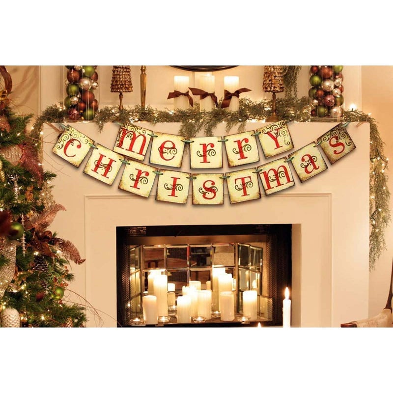 ORIENTAL CHERRY Christmas Decorations - Vintage Merry Christmas Banner - Retro Nostalgic Traditional Old Fashioned Victorian Xmas Holiday Decor for Indoor Home Office Fireplace Mantle Farmhouse - Image 4