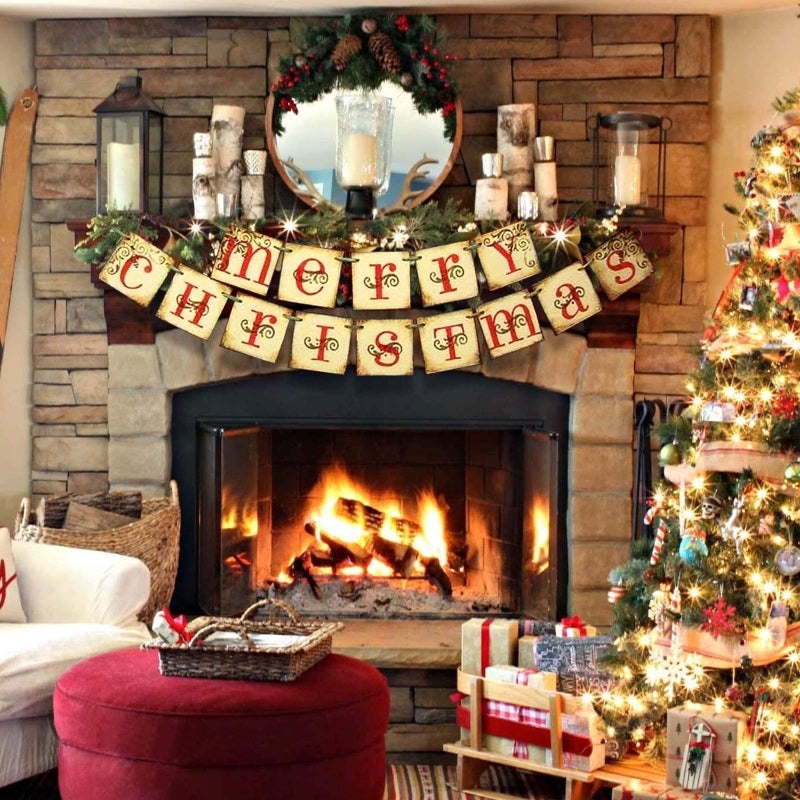ORIENTAL CHERRY Christmas Decorations - Vintage Merry Christmas Banner - Retro Nostalgic Traditional Old Fashioned Victorian Xmas Holiday Decor for Indoor Home Office Fireplace Mantle Farmhouse - Image 3