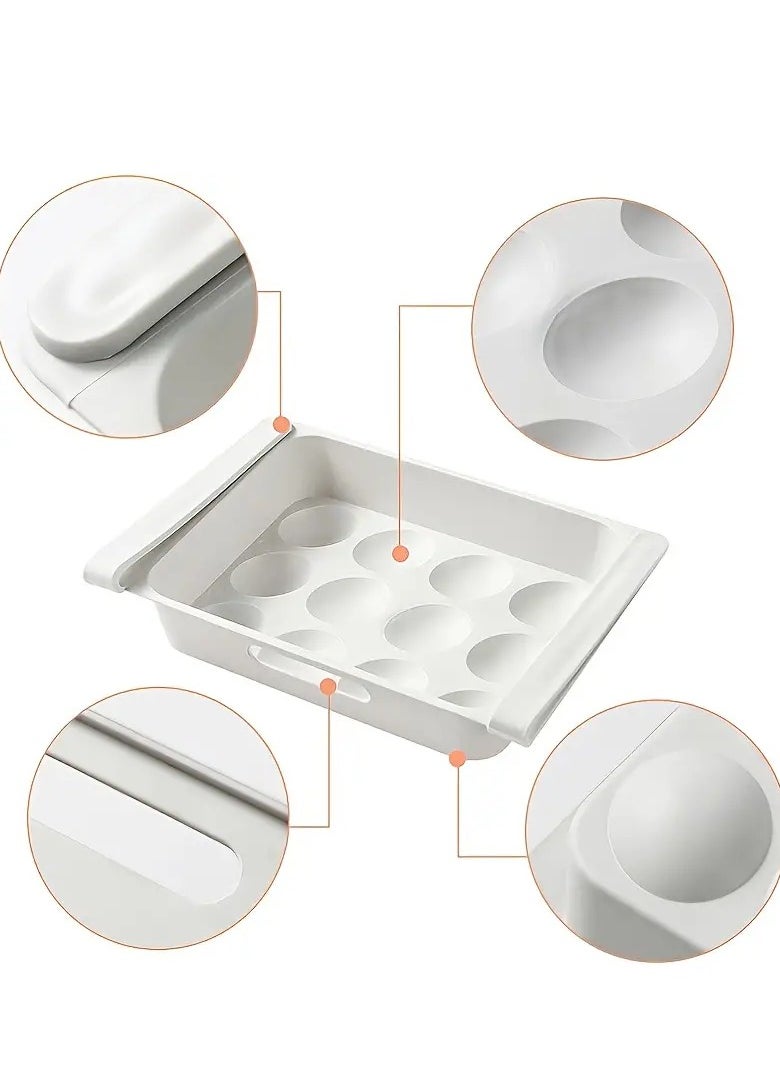 Casa 1pc Egg Storage Organizer for Fridge - 12 Lattice Drawer Rack, Keep Eggs Fresh and Organized, White  - Image 2
