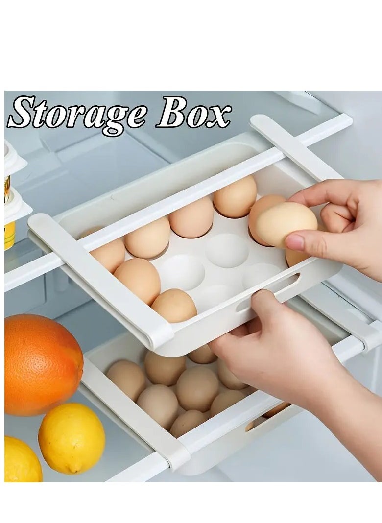 Casa 1pc Egg Storage Organizer for Fridge - 12 Lattice Drawer Rack, Keep Eggs Fresh and Organized, White  - Image 1