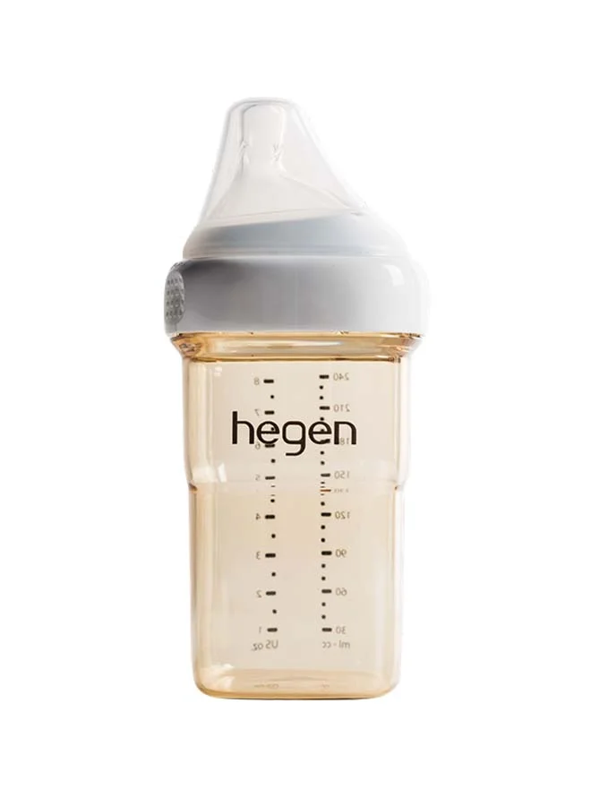 hegen 240ml/8oz Feeding Bottle with Medium Flow Teat, Press-to-Close Twist-to-Open (PCTO™) Lid, PPSU (Polyphenylsulfone) Material, Breast-Like Nipple, Anti-Colic, Easy to Clean,3-6 Months
