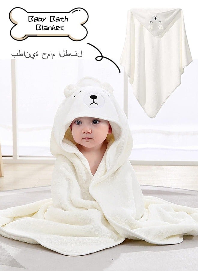 Baby Bath Blanket Hooded Baby Towel 80x80cm Large Baby Bath Towel Absorbent Soft Baby Bath Blanket Cute Cartoon Animal Baby Towel For Boy Girl Baby (White) - Image 1