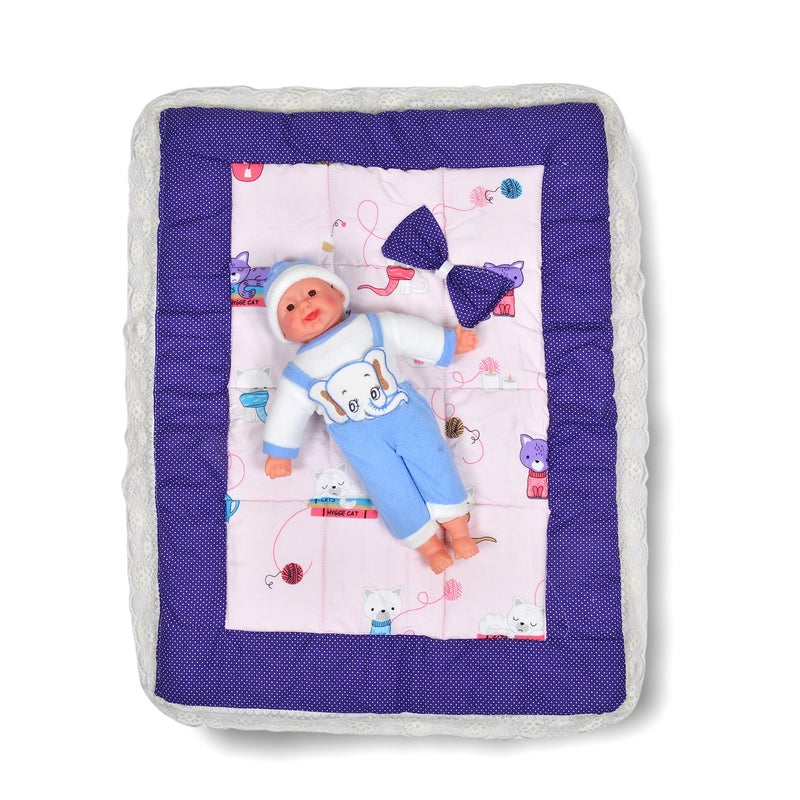 SmallBerry™ Newborn Baby Pom Pom Cotton Baby Bed | Godari | Cradle Bed | Crib Sheet | Changing Mat Baby Godadi | Godari | Bedding Set | Mattress_Purple - Image 2