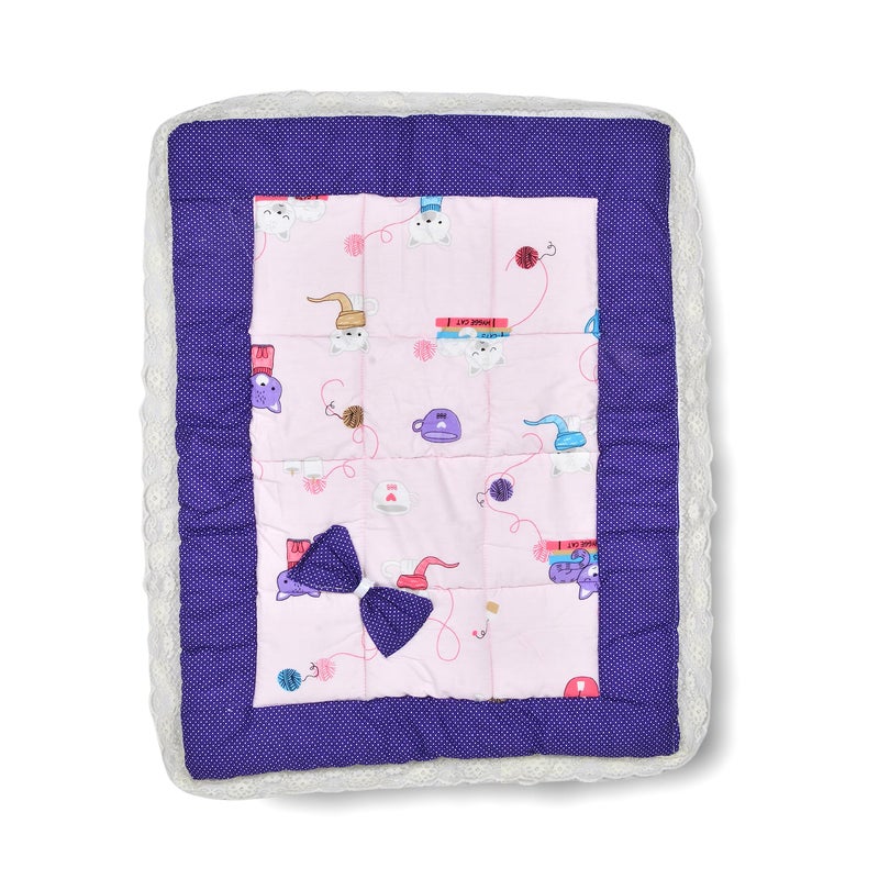 SmallBerry™ Newborn Baby Pom Pom Cotton Baby Bed | Godari | Cradle Bed | Crib Sheet | Changing Mat Baby Godadi | Godari | Bedding Set | Mattress_Purple - Image 1