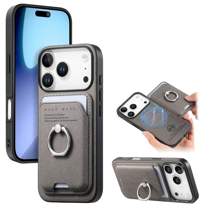 MagSafe Case for iPhone 13 with Card Holder and Drop Protection plus Shockproof plus Strong Magnetic plus Anti-Slip Grip in Gray - ModaStar - Image 1