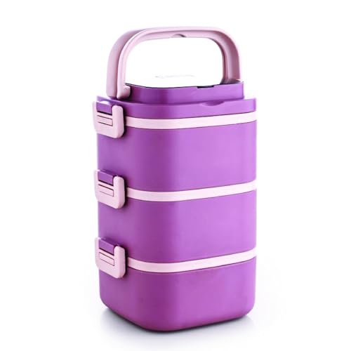 Ganesh 3 Compartment Cubex Insulated Food Container with Attractive Spoon - Airtight Leak-Proof Lunch Box for Office, School, Picnic 1140ml- Peach - Image 1