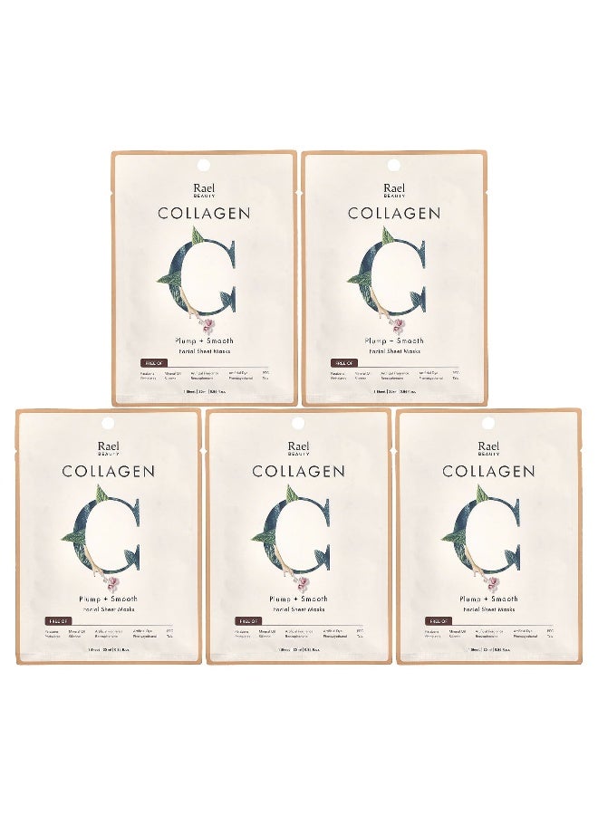 Rael, Beauty, Collagen Facial Beauty Sheet Masks, 5 Sheets, 0.84 fl oz (25 ml) Each - Image 1