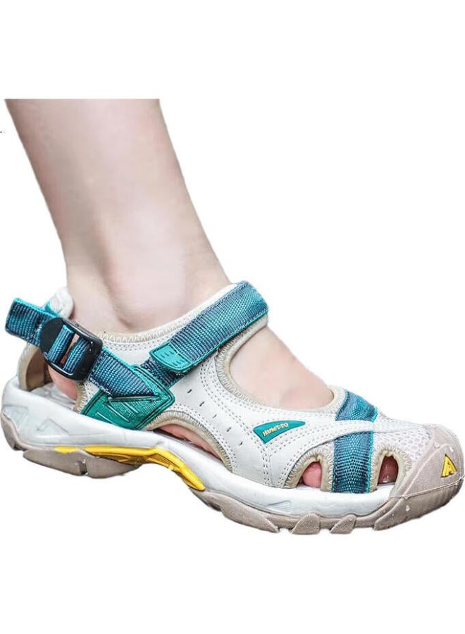 Humtto Summer Beach Sandals Hollow Shoes Outdoor Hiking Water Shoes Women Beige/Dark Green Size 35