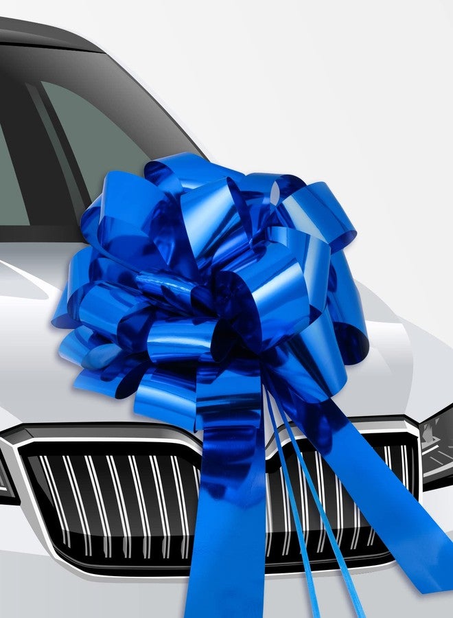 WRAPAHOLIC 23" Big Car Bow Pull Bow - Glossy Blue Design - Perfect for Car Decorative, Birthday, Holiday, Christmas - Image 1