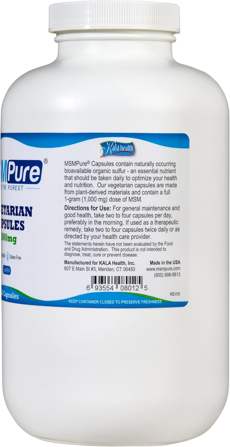 KALA HEALTH MSMPure MSM Vegetarian Capsules  1000 mg USMade MSM per Capsule for Joint Health Skin Appearance Hair  Nail Support  500 Count Organic Sulfur - Image 2