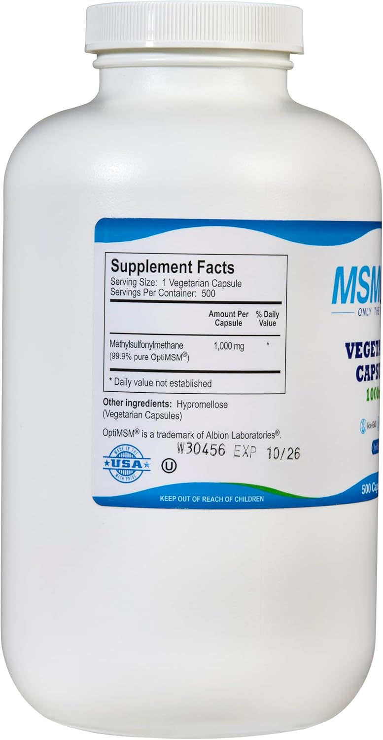 KALA HEALTH MSMPure MSM Vegetarian Capsules  1000 mg USMade MSM per Capsule for Joint Health Skin Appearance Hair  Nail Support  500 Count Organic Sulfur - Image 3