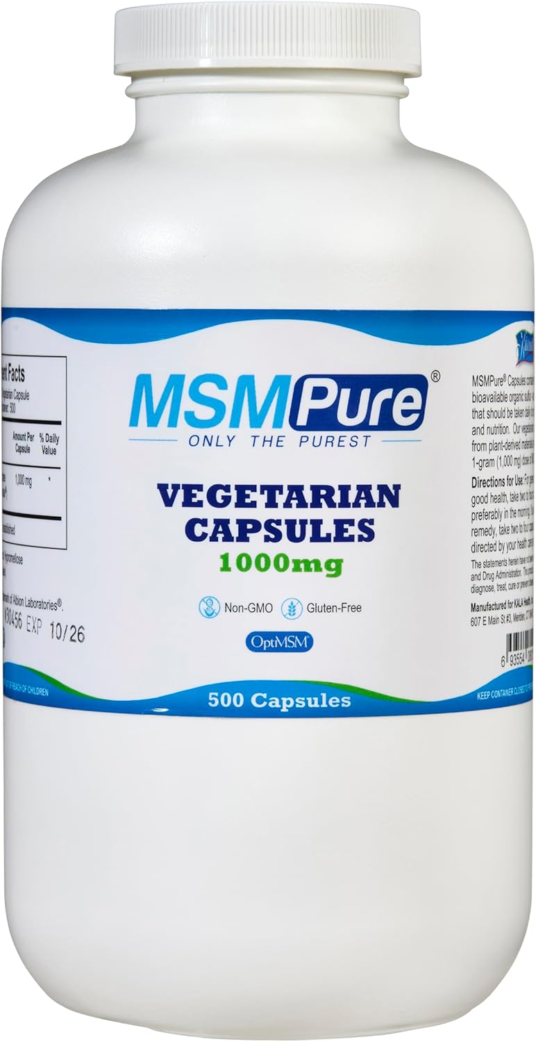 KALA HEALTH MSMPure MSM Vegetarian Capsules  1000 mg USMade MSM per Capsule for Joint Health Skin Appearance Hair  Nail Support  500 Count Organic Sulfur - Image 1