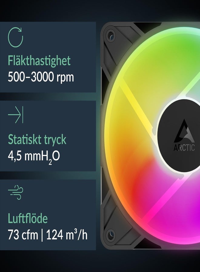 ARCTIC P12 Pro Reverse A-RGB - 120 mm Premium Fan with Reverse Airflow, PWM Fan with Y Cable Splitter, 500-3000 RPM, 0 RPM <5% PWM, 5V Digital RGB, hydrodynamic Bearing, 4-Pin - Black - Image 2