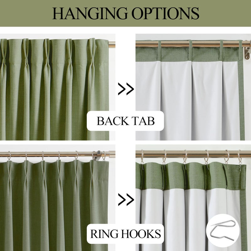 Vision Home Sage Green Pinch Pleated Full Blackout Curtains Linen Blended Room Darkening Curtain Panels 84 inch for Living Room Bedroom Thermal Insulated Pinch Pleat Drapes with Hooks 40" Wx84 Lx2 - Image 5