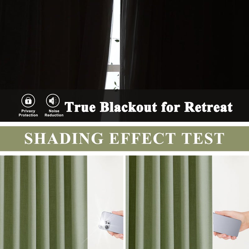 Vision Home Sage Green Pinch Pleated Full Blackout Curtains Linen Blended Room Darkening Curtain Panels 84 inch for Living Room Bedroom Thermal Insulated Pinch Pleat Drapes with Hooks 40" Wx84 Lx2 - Image 3
