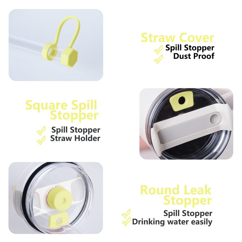 DUNLAGUE Silicone Spill Stopper Set Compatible with Stanley Cup 2.0 30oz & 40oz with Straw Cover (Set of 2  Pomelo) - Image 2